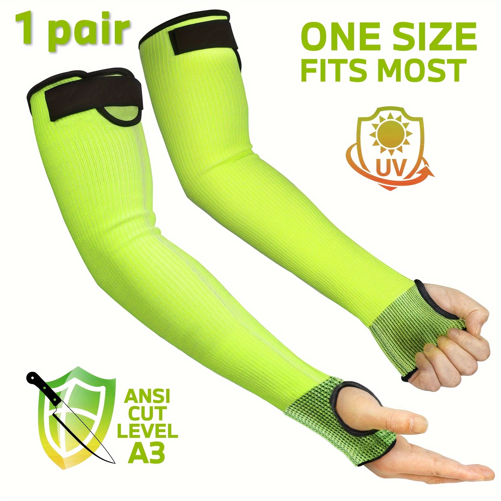 [1 Pair Cut-Resistant Arm Sleeves] 1 Pair JOISIV Cut-Resistant Arm Sleeves, Polyester, Ambidextrous, Machine Washable, with Tumb Button & Adjustable Closure, for Gardening, Kitchen, Pet Grooming, Phthalate & Latex Free