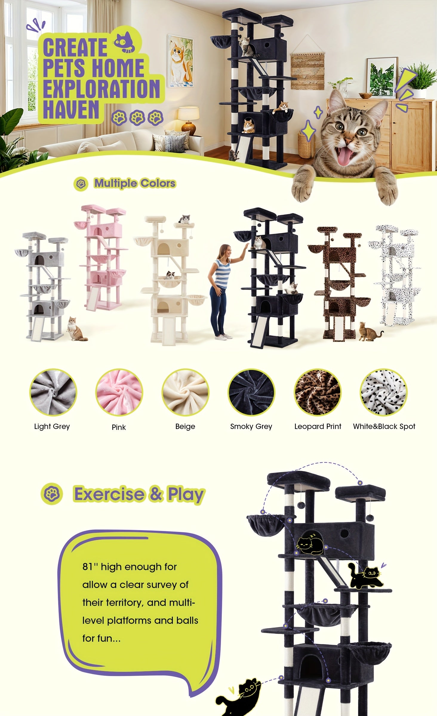 Multi-Level Cat Tree Tower for Indoor Cats