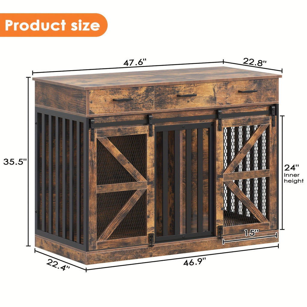 Saudiism Dog Crate for Small Dogs - Heavy-Duty Wooden with 2 Drawers, Sturdy Metal Frame & Soft Interior, Portable Pet Bed for Puppies, Collies, Poodle, Puppy Crate, Pet Bed, Classic Pet Furniture, Durable Pet Furniture