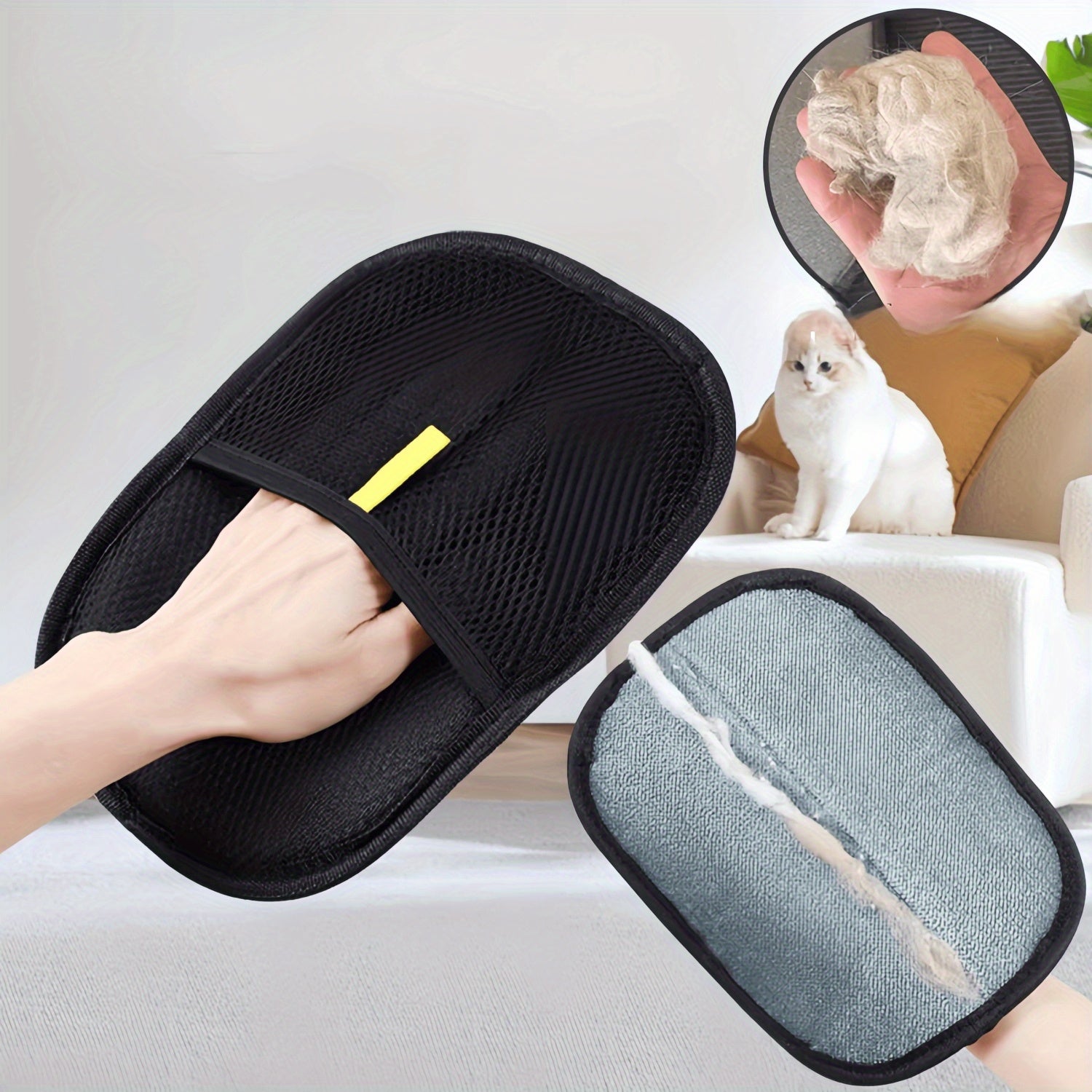 Reusable Pet Hair Removal Gloves for Cats & Dogs - Manual Lint Brush for Furniture, Bedding, Clothing | Static Fabric Gripper, Battery-Free Pet Grooming Tool & Home Cleaning Accessories