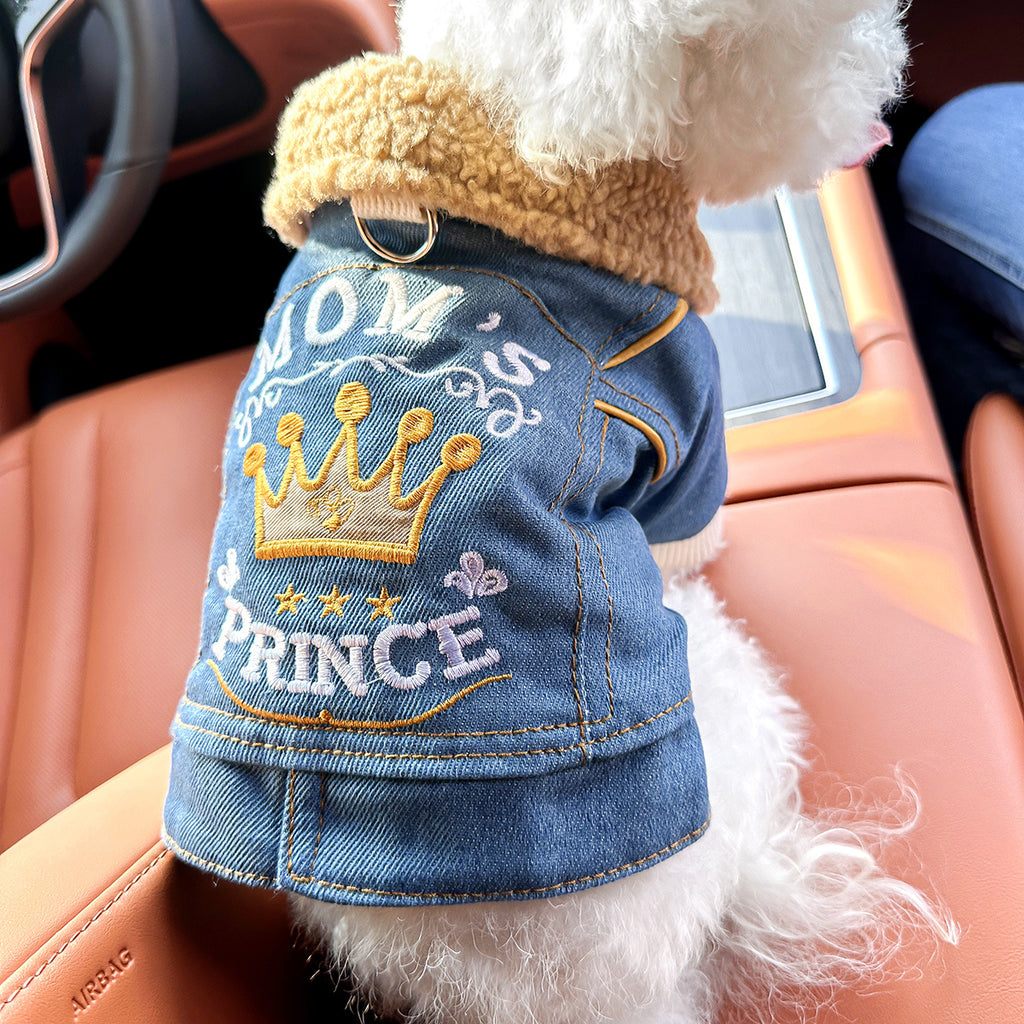 [Chic Denim Dog Jacket] Comfortable Chic Denim Dog Jacket for Small Breeds - Tail Wagging, Stylish Pet Apparel with Snap Closure, Perfect for Spring/Fall