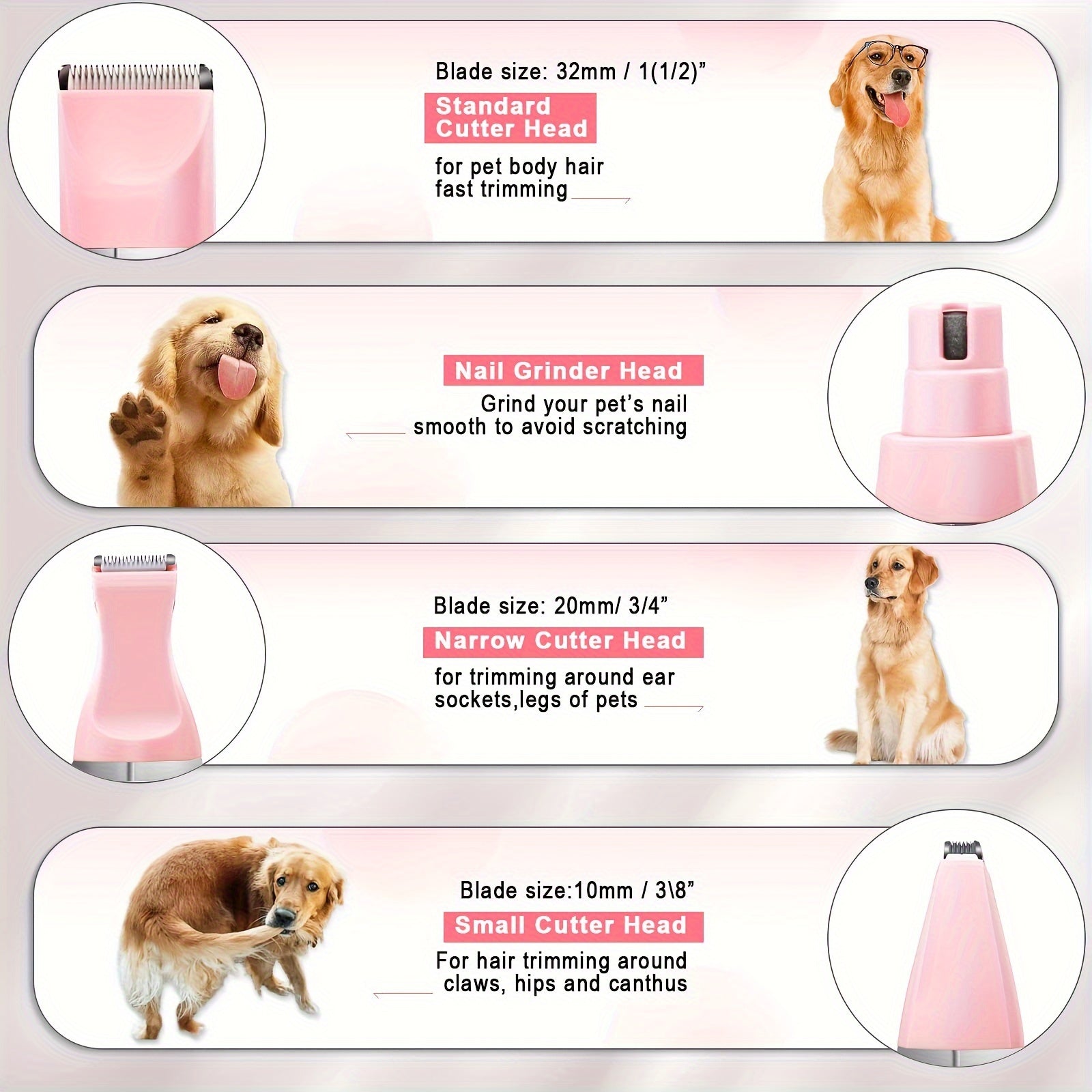 [600mAh Quiet Pet Grooming Kit] Quiet Pet Grooming Kit: Rechargeable Dog & Cat Hair Clippers with Low-Noise Paw Trimmer and Cordless Nail Grinder - USB Powered, 600mAh Battery