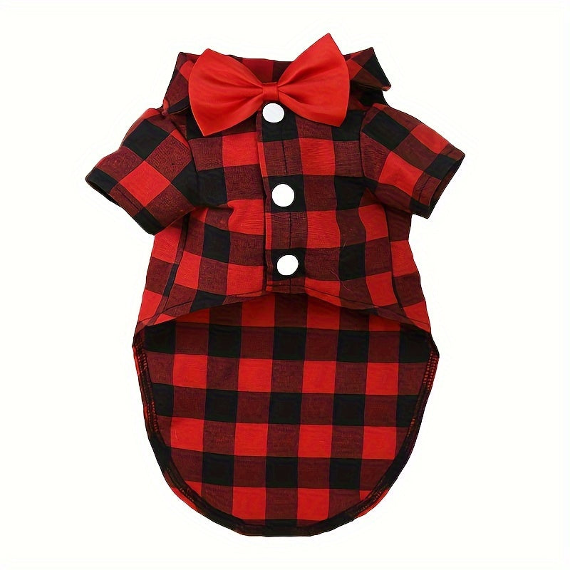 1pc Dog Plaid Suit With Bow Tie, Pet Wedding Attire, Dog Clothes For Small To Large Dogs, Pet Apparel
