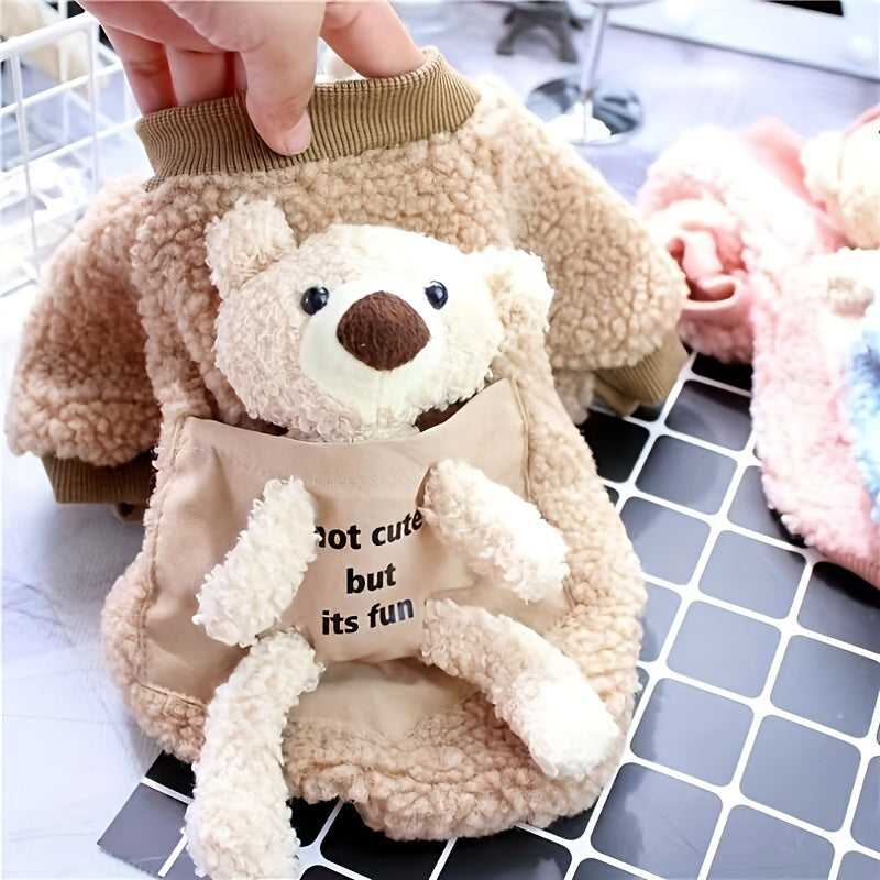 Adorable Teddy Bear Pocket Dog Sweater - Shirts for Small and Medium Breeds - Soft Fleece Pullover for Winter and Autumn, Cozy Pet Apparel with Cute Design