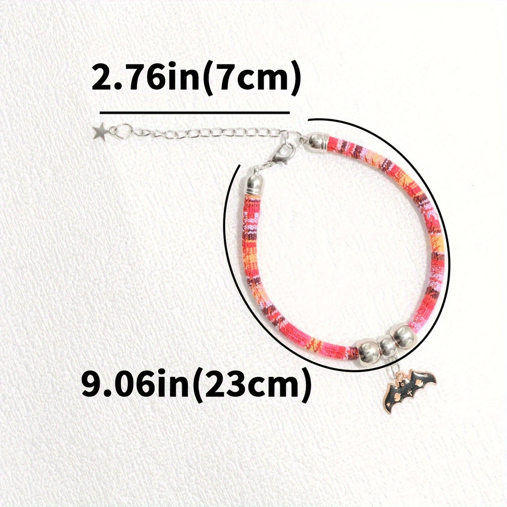 Spooky Bat Charm Pet Collar - Adjustable, Durable Nylon Necklace for Cats & Small Dogs, Ethnic Style Accessory with Halloween Theme, Comfortable Wear, Easy to Put On and Off