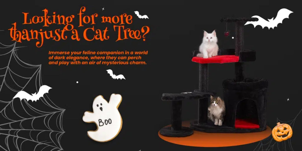 1pc Gothic Iron Cat Tree Tower with Scratching Post, Coffin Bed, and Playhouse - Durable Sisal Rope for Indoor Cats - Halloween-Themed Pet Furniture