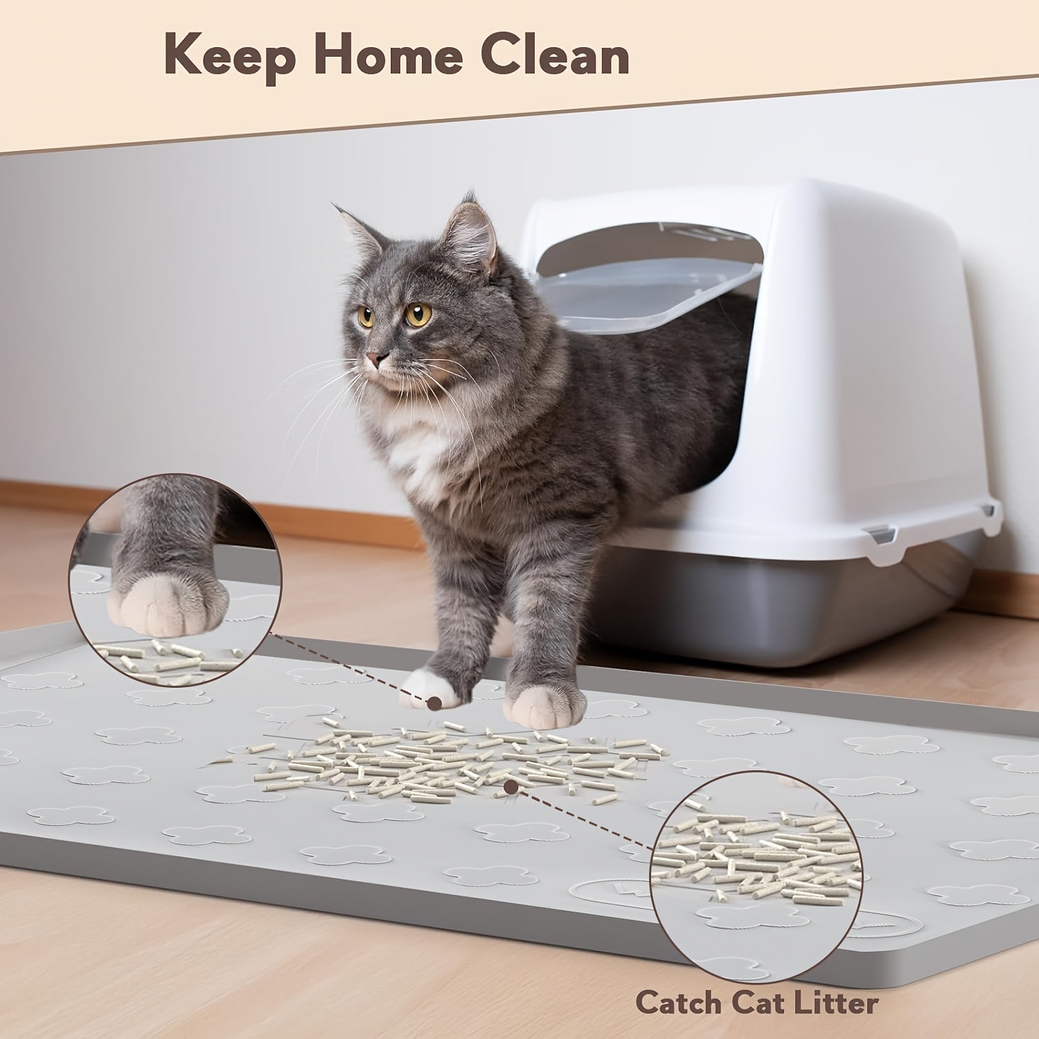 3-in-1 Washable Silicone Cat Litter & Food Mat - XXL Large Waterproof Non-Slip Floor Protector, Raised Edges Pet Feeding Tray, Foldable Litter Trapping Mat for Cats, Easy Clean Kibble & Crumbs Proofing System (Fits Litter Box