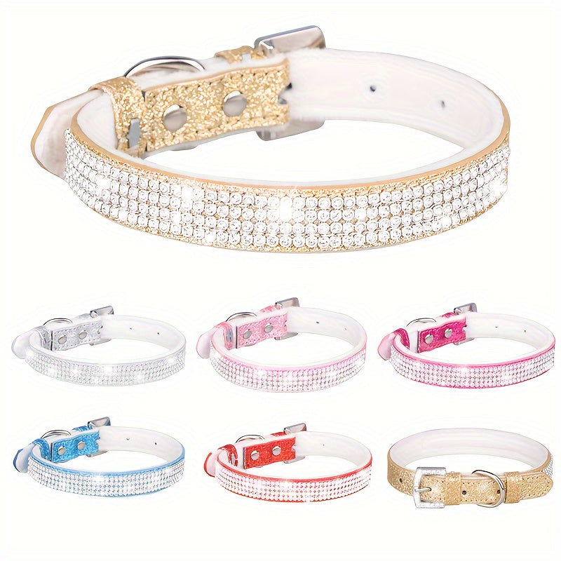 [1 Adjustable Rhinestone Dog Collar] 1pc Pet Collar, Bling Rhinestone Dog Collar, Adjustable Soft Lining Puppy Necklace For Small And Medium Dogs