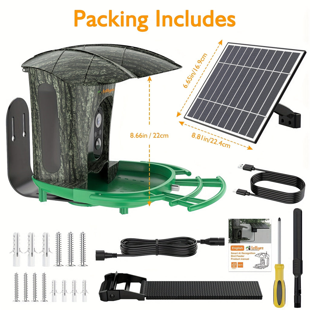 [Intelligent Bird Feeder Camera] 1080P Intelligent Bird Feeder Camera - Automatic Bird Camera Capture with 6W Solar Panel and 64G Memory Card - Suitable for Bird Enthusiasts and Wild Bird Viewing