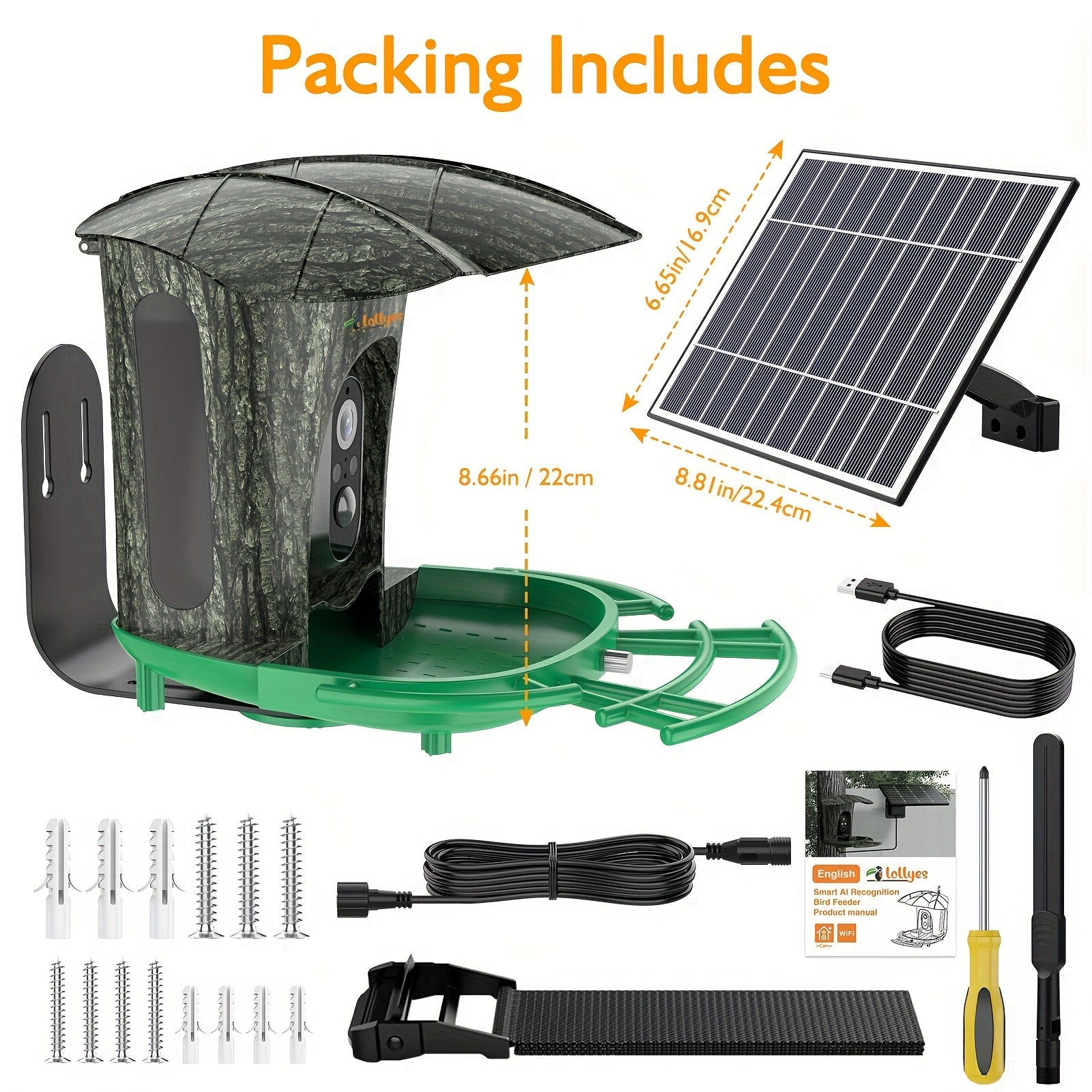 [Intelligent Bird Feeder Camera] 1080P Intelligent Bird Feeder Camera - Automatic Bird Camera Capture with 6W Solar Panel and 64G Memory Card - Suitable for Bird Enthusiasts and Wild Bird Viewing