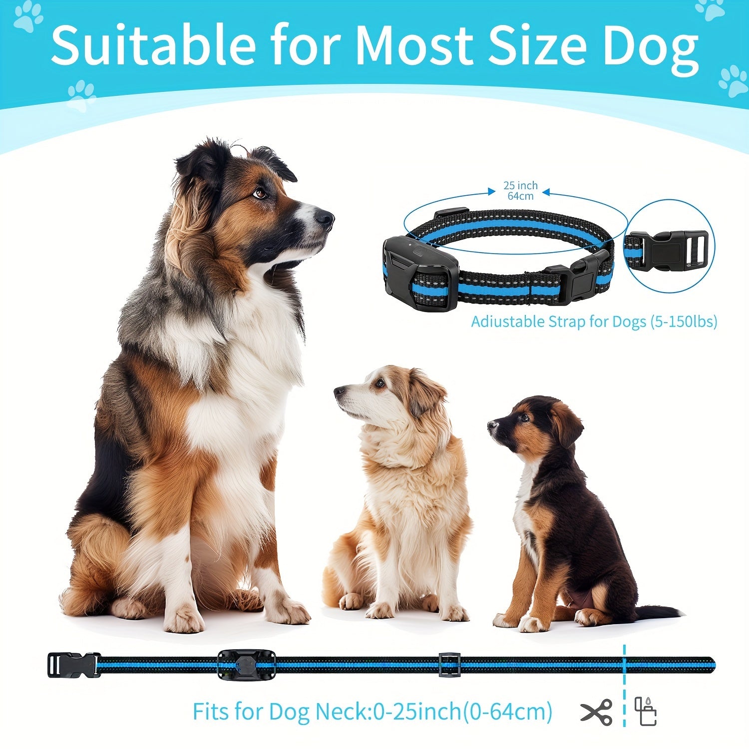 Adjustable Nylon Dog Training Collar with Remote, Electronic Rechargeable Pet Collar for Small to Large Dogs 5lbs to 120lbs, 24 Inch Strap, Waterproof and Shock-Proof