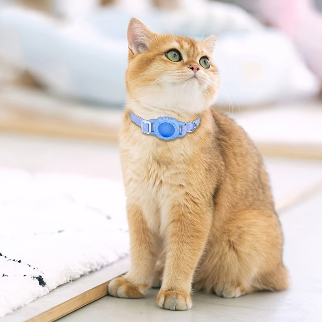 1PC Cat Collar with Locator Slot - Anti-Lost Tracking Holder - Durable ABS Material Accessory for All Breeds - Lightweight Adjustable Pet Collar with GPS Tracker Compartment