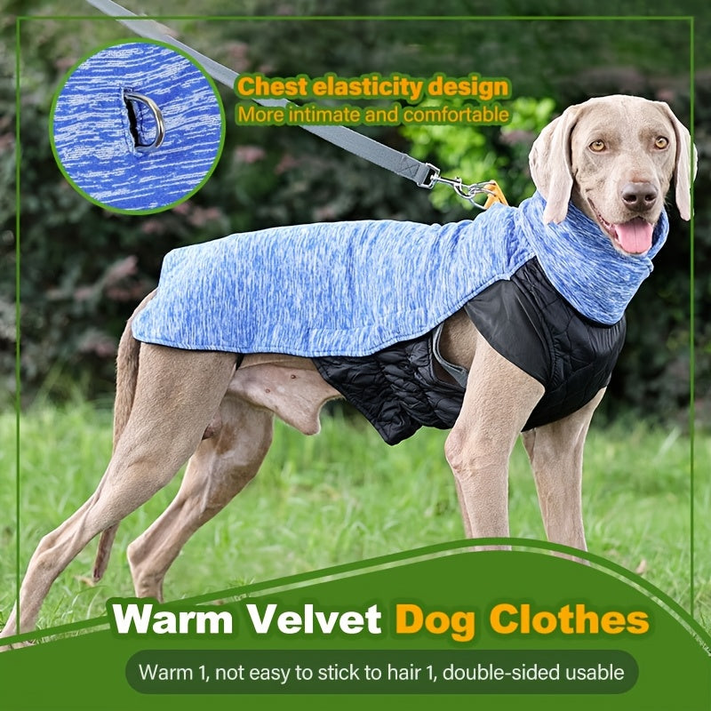 Small to Large Breeds Fleece-Lined Reversible Dog Jacket - Cozy Winter Pet Apparel with Long Neck Vest, Dual-Wear Design