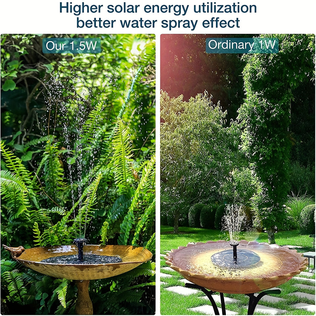 1pc Solar Fountain Pump, 1.5W Solar Bird Bath Pump With 6 Nozzles, Stand-Alone Portable Floating Solar Drinking Water Pump For Garden, Bird Bath, Pond, Swimming Pool, Outdoor & Backyard Aquarium