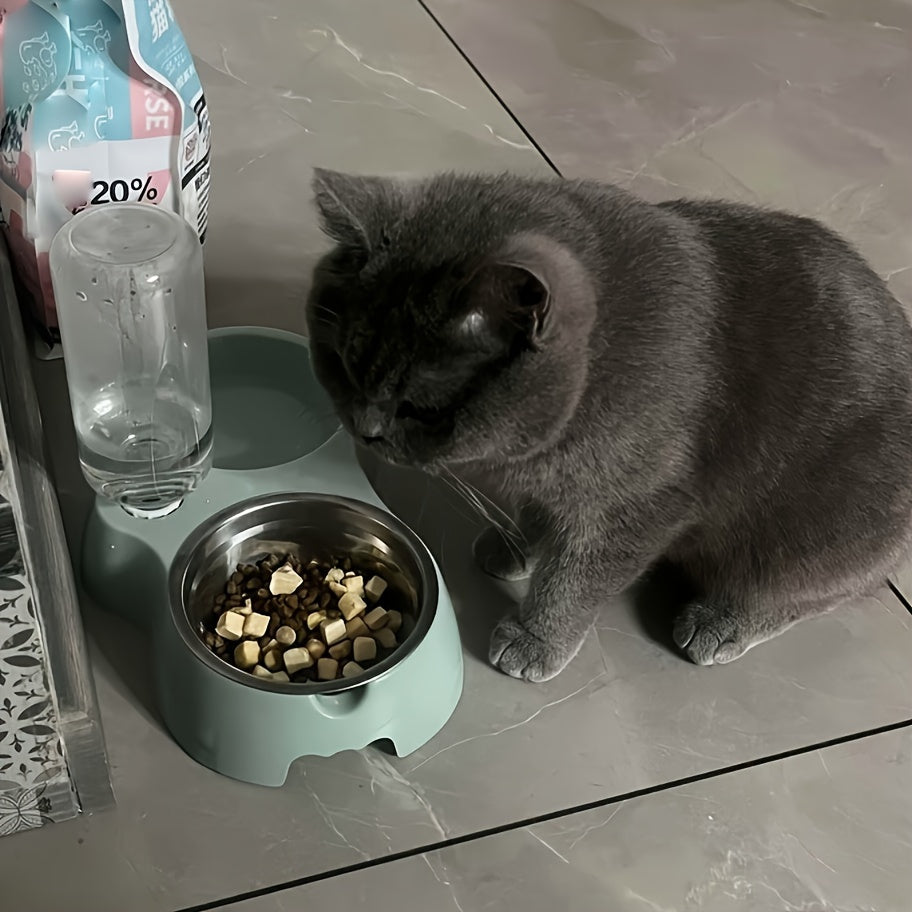 Durable Resin Pet Feeding Station - 1pc Double Bowl Design with Water Bowl, Non-Slip Base, Easy Clean, No Battery Required for Cats and Dogs