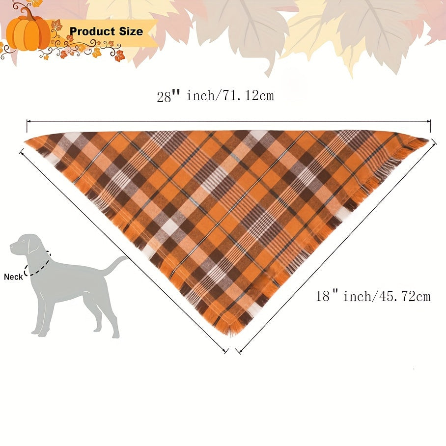 Stylish Plaid Dog Bandana Scarf with Tassel Edge - Fashionable, Trendy, and Adjustable Design for Small to Medium Dogs - Perfect Pet Apparel Accessory for Halloween, Thanksgiving, and Everyday Wear