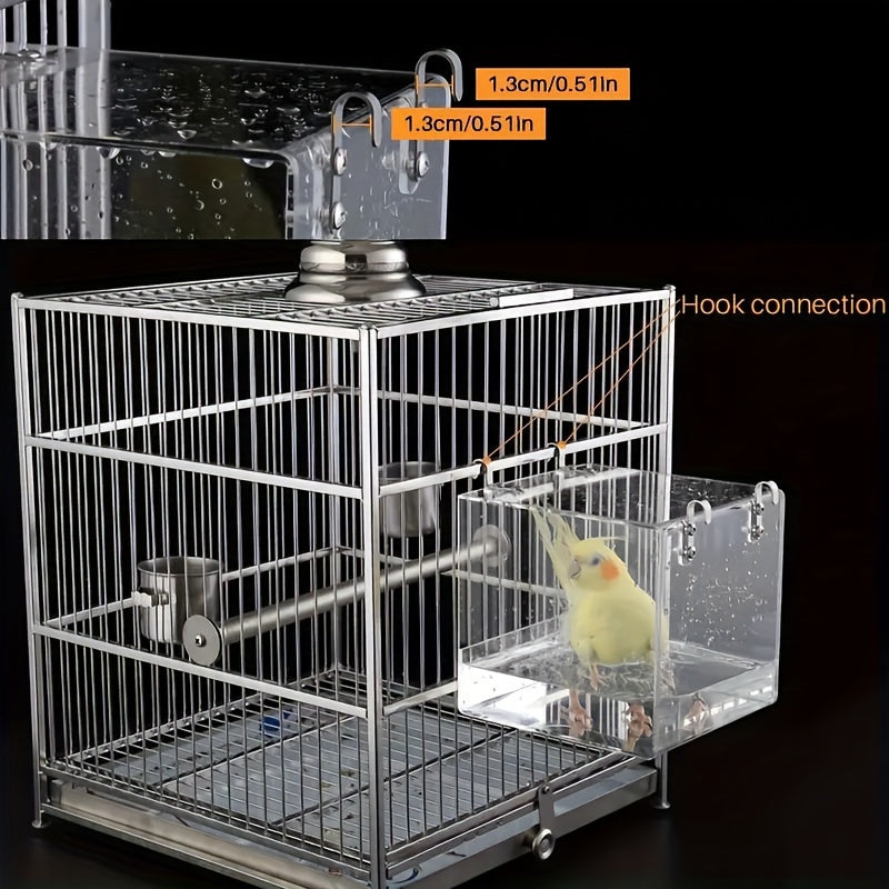 [Acrylic Bird Bath Basin] 1pc Acrylic Parrot Bath Basin - Bird Square Cage, Bath Box, Bird Supplies, Bathing Device