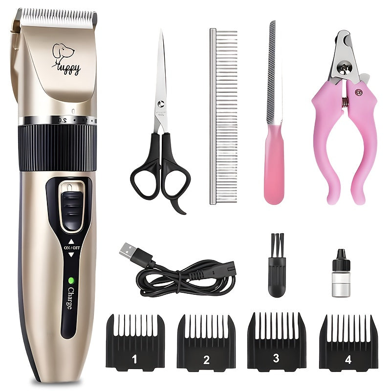 12-in-1 Premium Pet Grooming Kit - Electric Precision Trimmers with Gentle Hair Cutting Technology, Silent Clippers for Dogs & Cats, Includes Scissors, Combs, and Accessories - USB Rechargeable, Dog Grooming