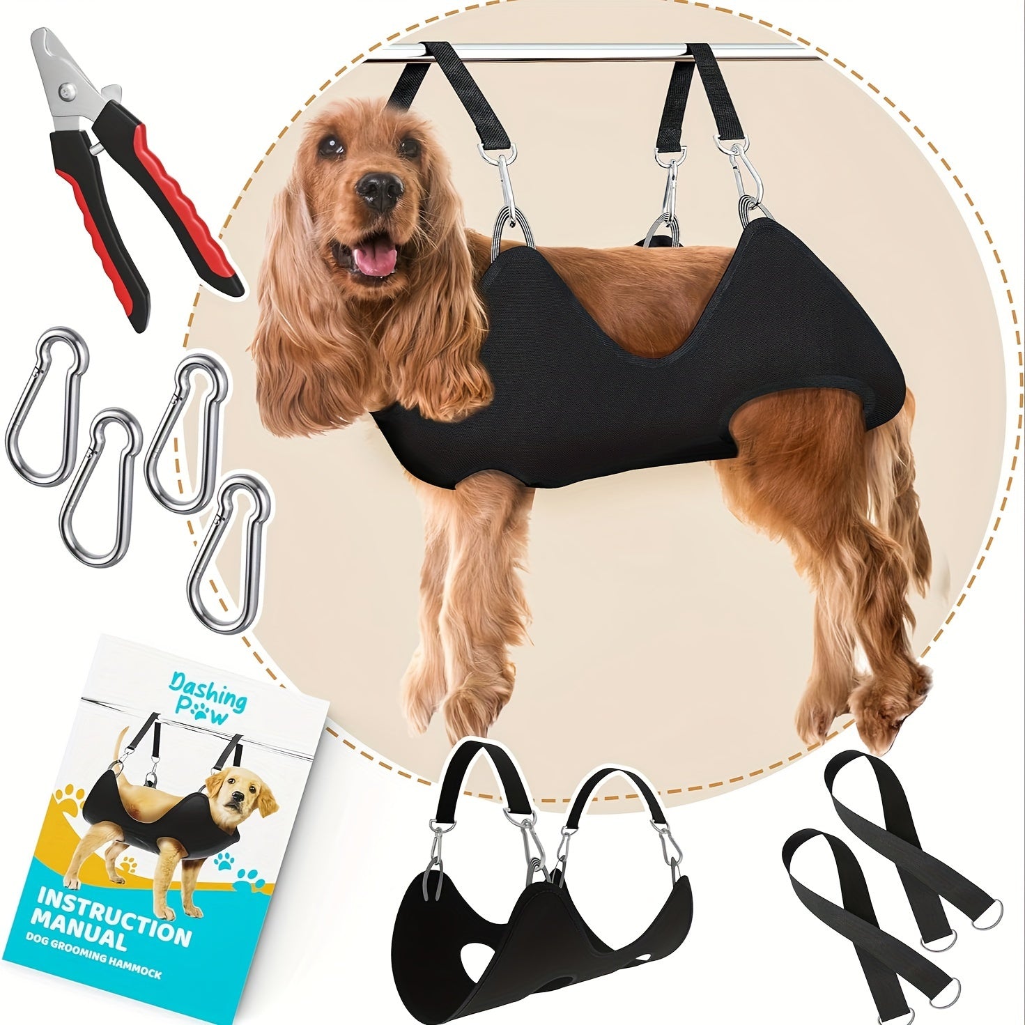 Dog Grooming Hammock Sturdy & Safe Dog Hammock For Grooming With Durable Carabiner Clips & Straps Soft, Comforting Dog Grooming Harness Pet Grooming Hammock + Nail Trimmer For Large Dogs