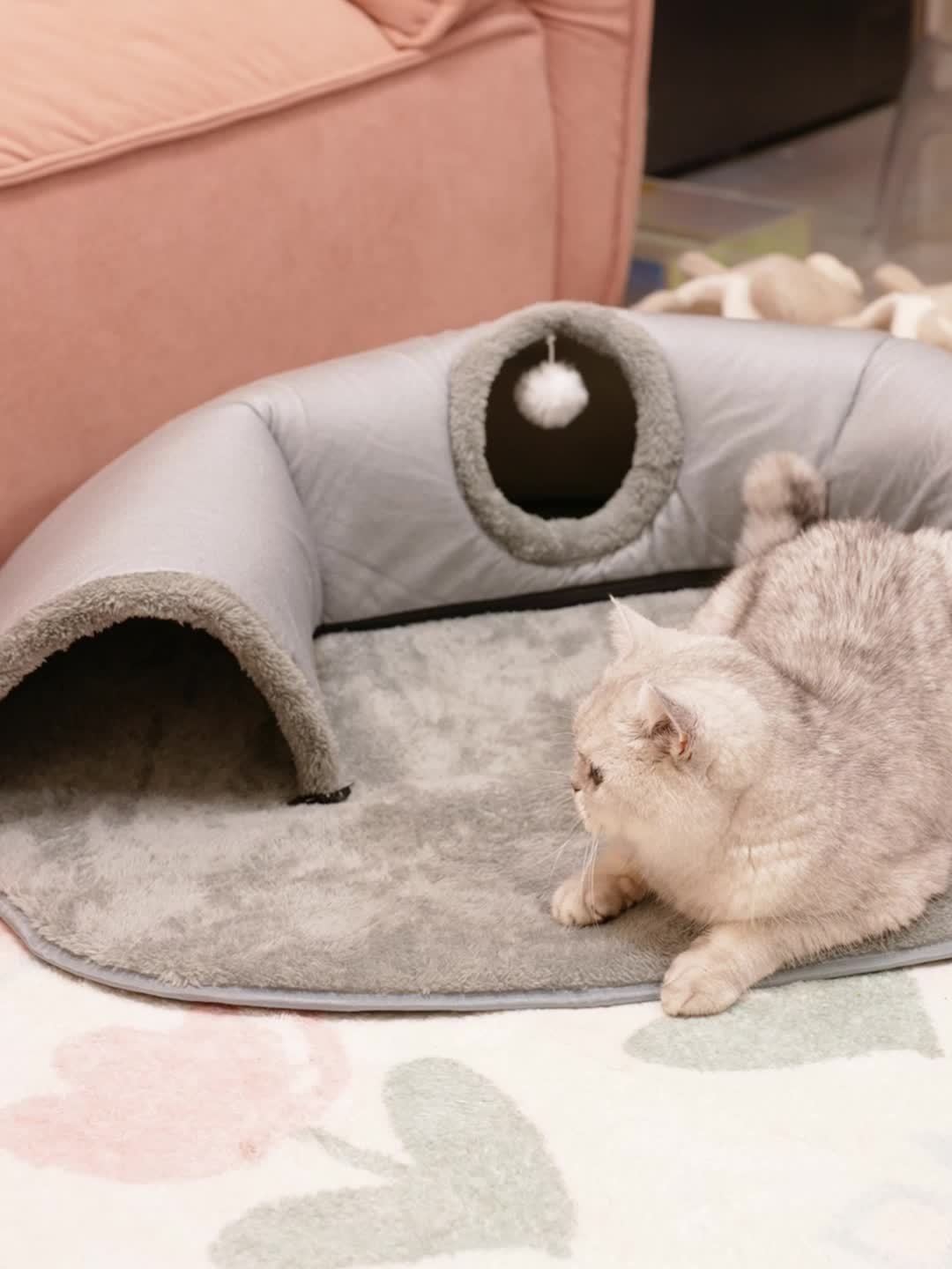 [Cozy Cat Tunnel] 3-in-1 Soft Polyester Cat Tunnel Bed & Playhouse | Cozy Hideout for Small Cats & Rabbits up to 8kg, Anti-Slip Bottom & Easy-Clean Design, Durable Pet Furniture
