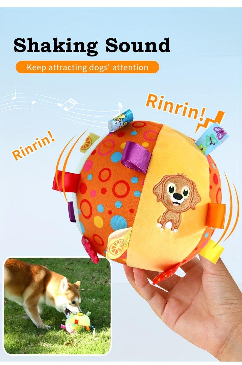 [1pc Durable Squeaky Ball Toy] 1pc Colorful Cartoon-Themed Plush Squeaky Ball Toy for Large Dogs - Durable Chew & Teeth Cleaning Interactive Pet Toy with Ribbon Tail, No Batteries Required, Dog Toys