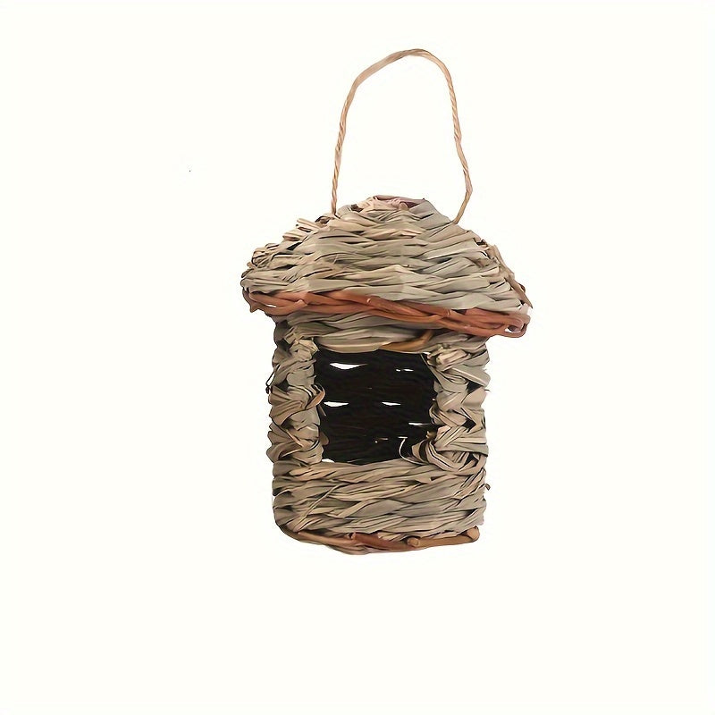 1pc Rustic Charm Natural Grass Woven Bird Nest - Hanging Garden Decor & Cozy Pet Straw Bird House