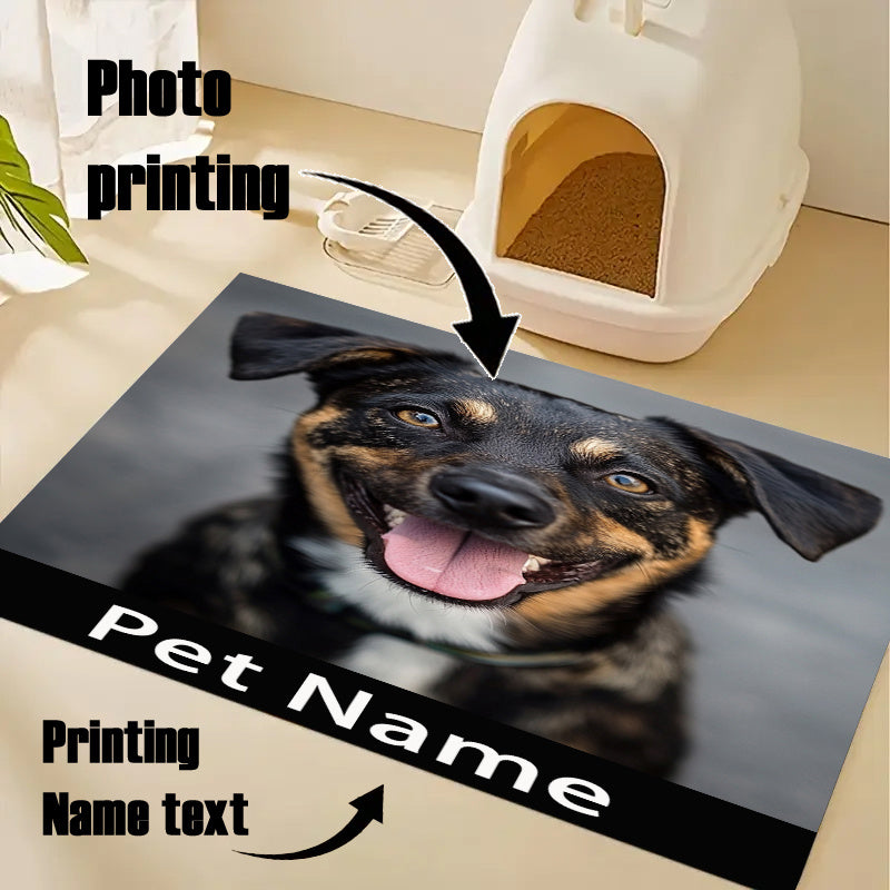 1pc Custom Photo & Name Pet Feeding Mat - Durable Polyester Training Mat for Dogs & Cats, Personalized Eating & Rest Area, Unique Gift for Pet Lovers, Home Decor, Petthemed Design, Easyclean Material