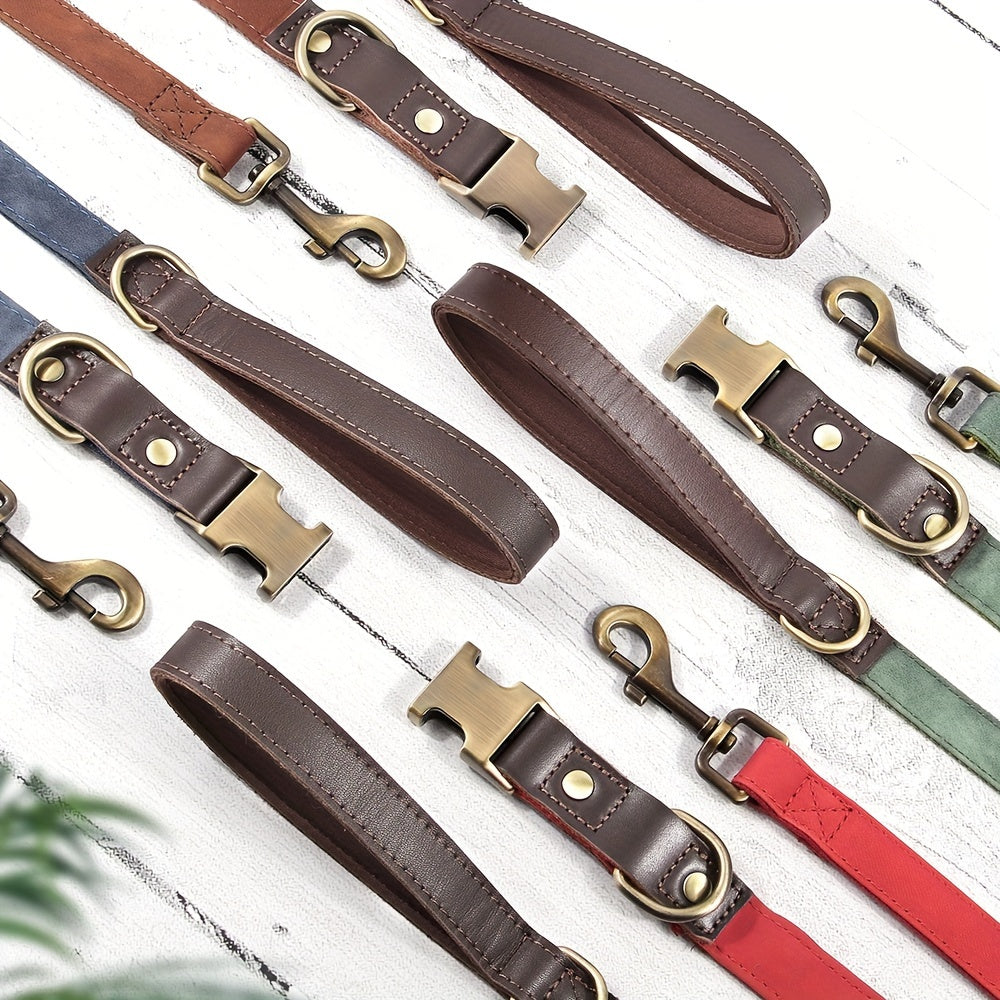 [Retro Pet Collar] Retro Color Matching PU Synthetic Leather Pet Collar and Leash Set - Durable Nylon Webbing Lined Dog Collar - Suitable for Large, Medium and Small Dogs