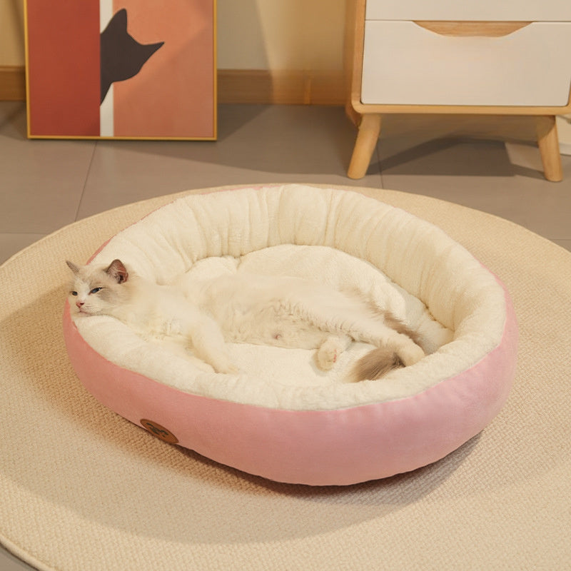 [Thick Warm Cozy Pet Bed] Cozy Plush Oval Pet Bed for Cats & Dogs - Thick, Warm Nest for All Seasons, Classic Style