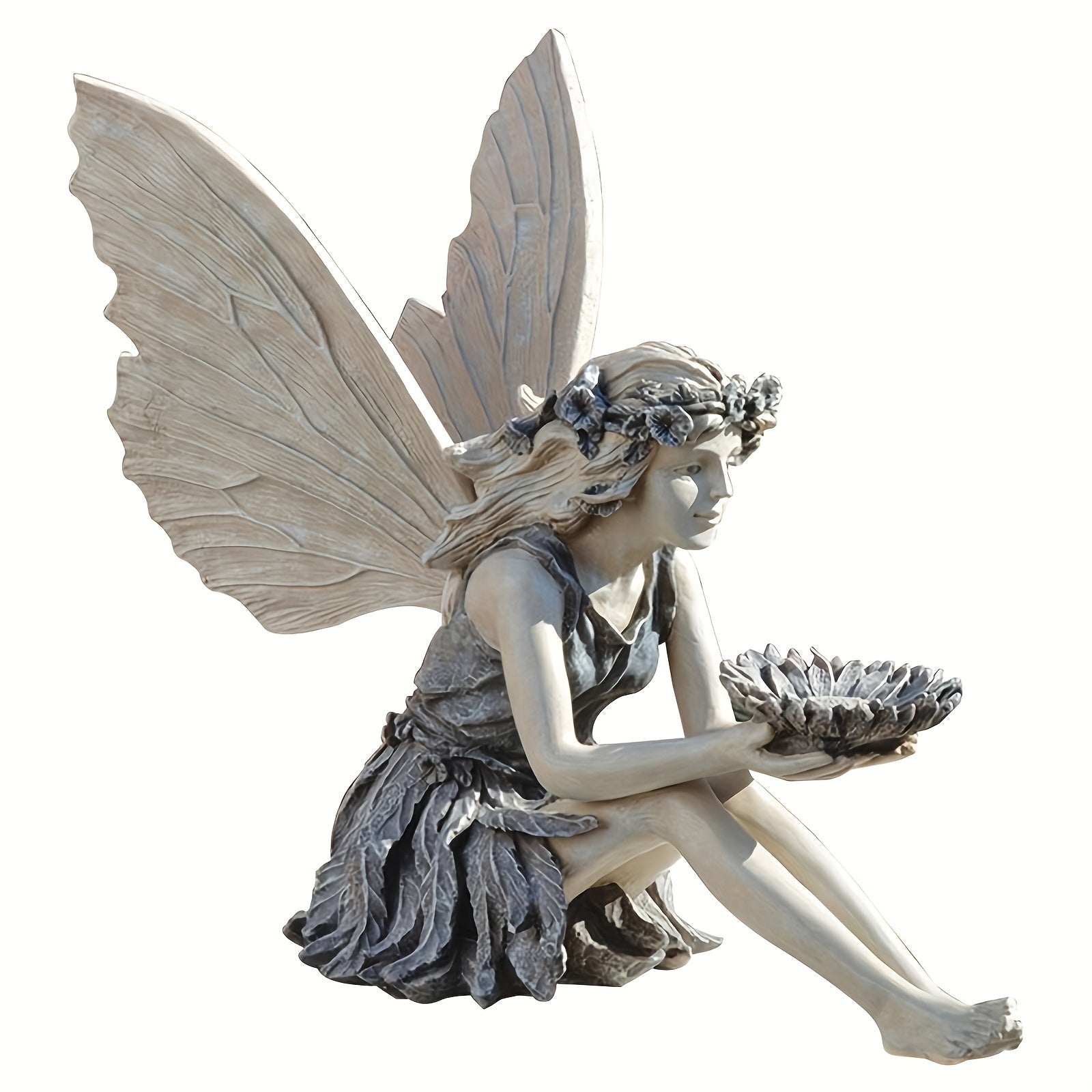 Seated Fairy Statue Garden Resin Craft Ornament Fairy Bird Feeder Yard Lawn And Gardening Outdoor Ornament Sculpture Statue