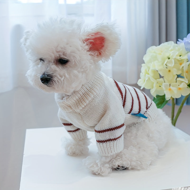Pawsome Style, Chic French Stripe Knit Sweater for Small Dogs & Cats - Cozy Pullover Pet Apparel for Bichon, Pomeranian, Teddy - Autumn/Winter Collection