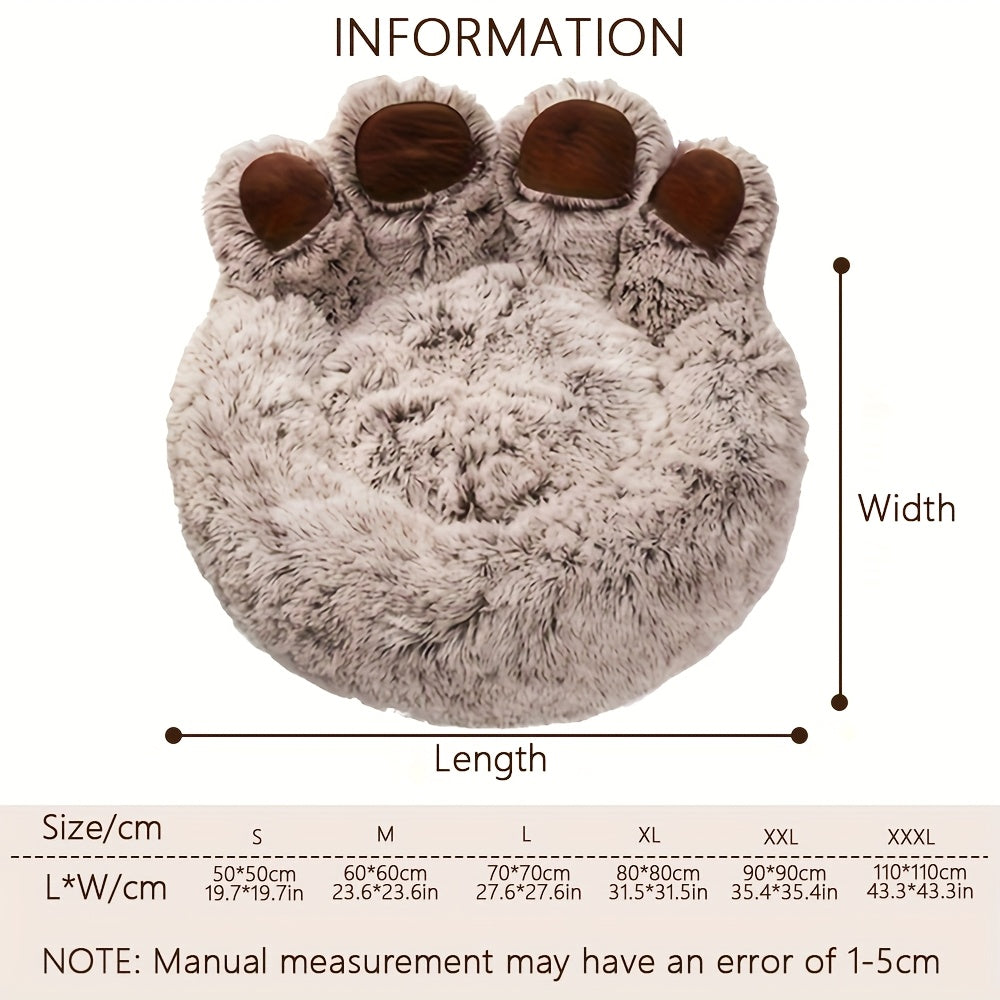 1pc Soft Plush Polyester Bear Paw Shaped Pet Bed, Calming Donut Dog Cat Cuddler Lounger, Warm Comfortable Round Pet Mat, Assembly Not Required for Cats and Small Dogs
