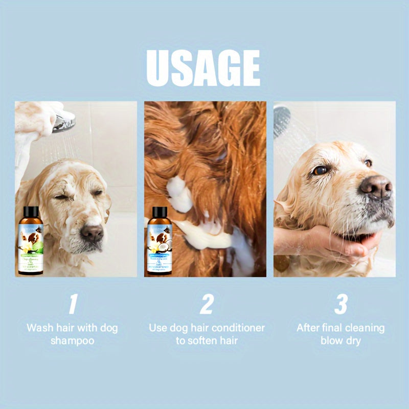 2pcs ROZINO Pet Grooming Set - Gentle, Deep Cleansing & Moisturizing Conditioner and Shampoo for All Dog Breeds (Vanilla & Coconut Milk, Lemon & Mint, 100ml Each)