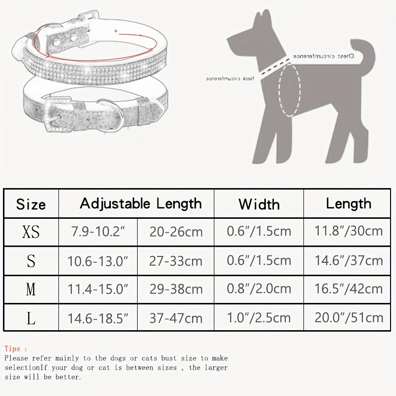 [1 Adjustable Rhinestone Dog Collar] 1pc Pet Collar, Bling Rhinestone Dog Collar, Adjustable Soft Lining Puppy Necklace For Small And Medium Dogs